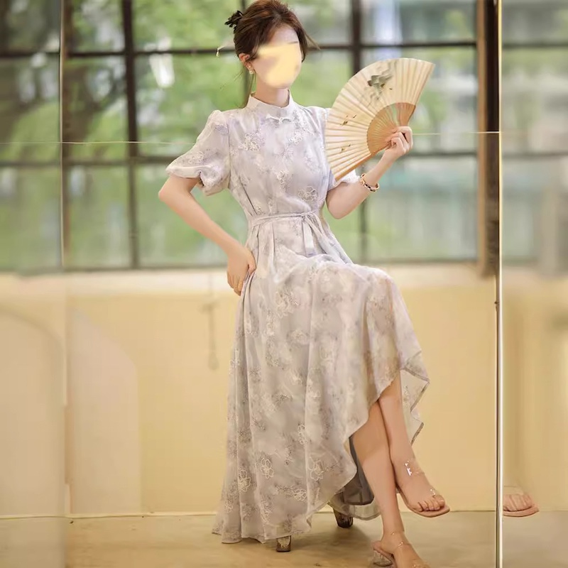 高级感改良旗袍女2024春新款提花 刺绣连衣裙
